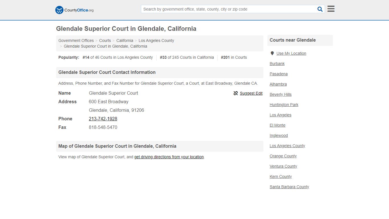 Glendale Superior Court - Glendale, CA (Address, Phone, and Fax)